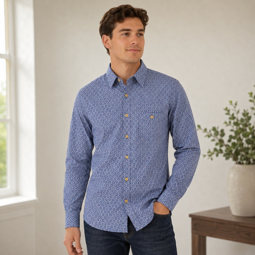 J.Crew Button Down Mens S Blue Geometric Slim Fit Long Sleeve A4812